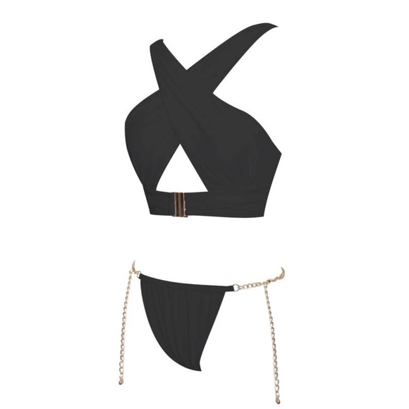 Black crossover top and bottom with gold chain - Picture 2 of 3
